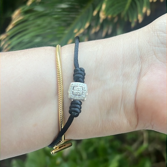 Vintage Rhinestones and Black Silk Bracelet - Picture 8 of 17